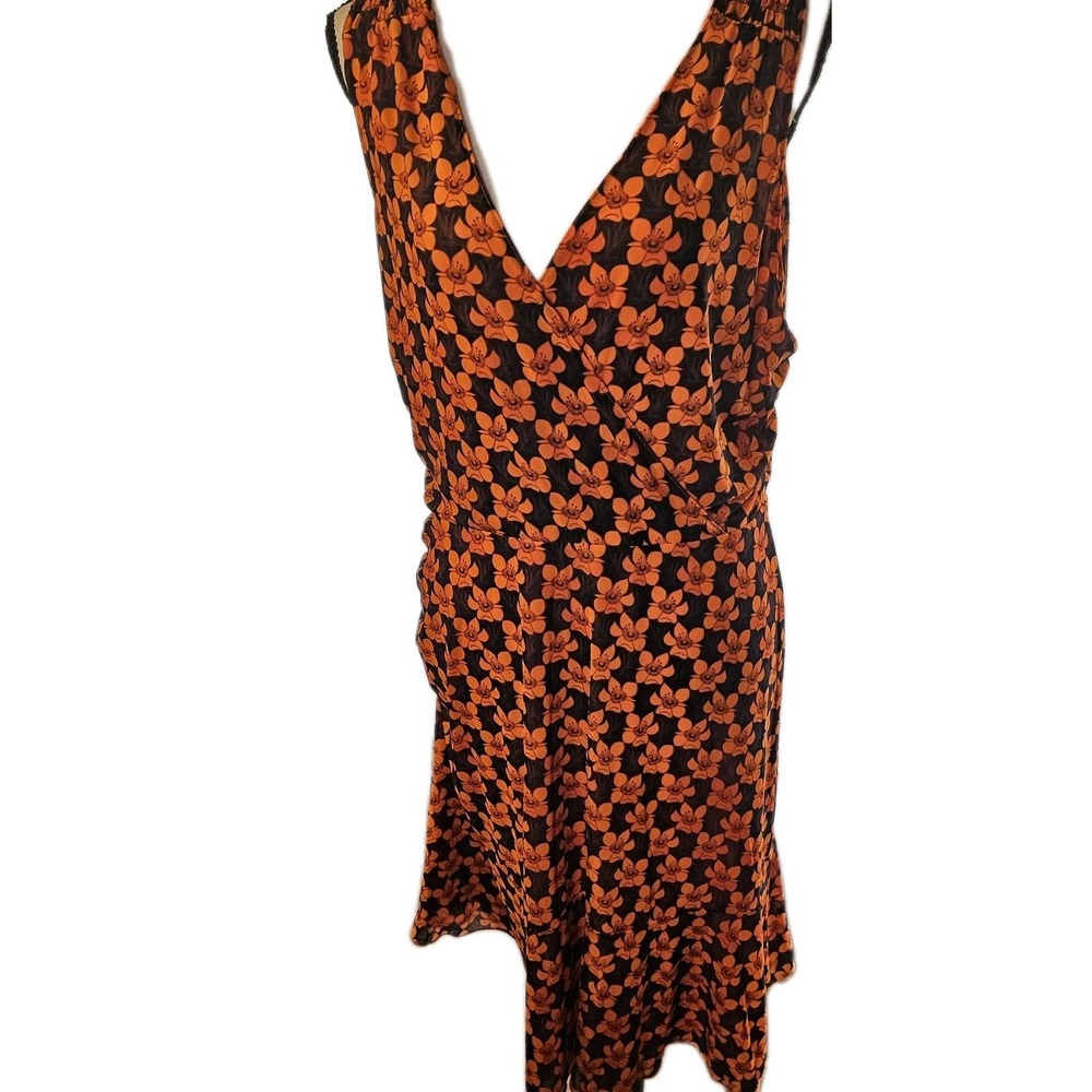 Cabi Playday Flip Dress Reversible Orange Navy Floral Polka Dot Mesh Women L